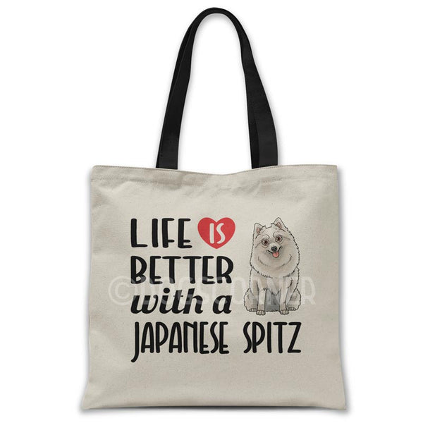 Life-is-better-with-japanese-spitz-tote-bag